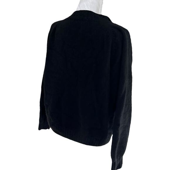Vintage Black Lambs Wool Cardigan Sweater Womens Sz Medium Gold Button Angora - Picture 4 of 16
